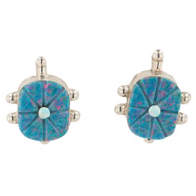 Sarah Bowannie Zuni Sterling Opal Turtle Earrings