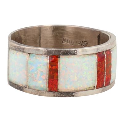 Bernard Cachini Zuni Sterling Opal Inlay Ring Sz 7.5