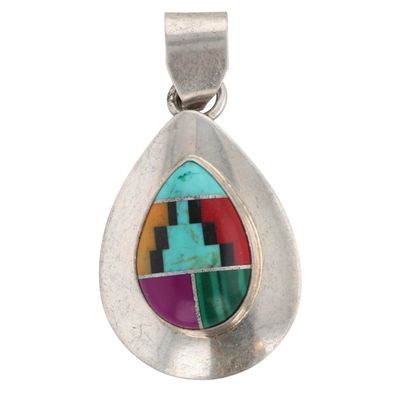 Signed Navajo Sterling Multi-Stone Inlay Pendant