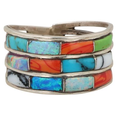 Debbie Livingston Navajo Sterling Multi-Stone Inlay Ring Sz 7