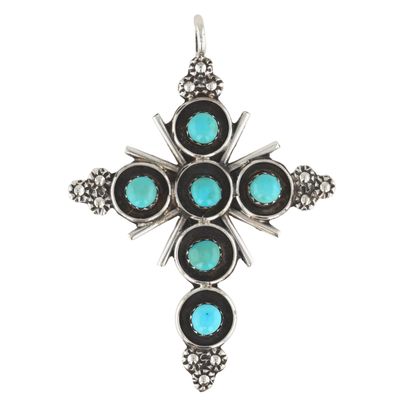 Zuni Sterling Turquoise Cross Pendant
