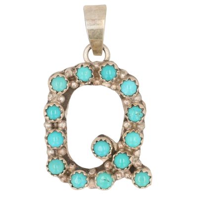 Scott Skeets Navajo Sterling Turquoise Q Pendant