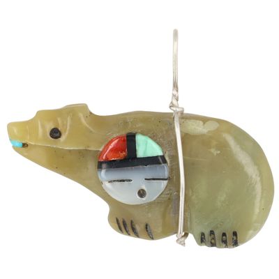 Darin Boone Zuni Sterling Multi-Stone Sunface Bear Pendant