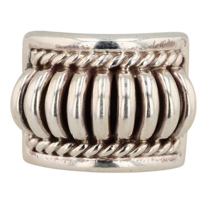 Thomas Charley Navajo Sterling Ribbed Ring Sz 5.75