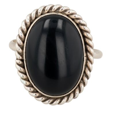 Navajo Sterling Onyx Ring Sz 8.5