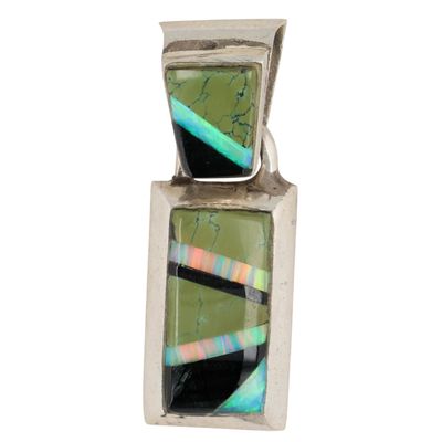 Signed Southwest Sterling Multi-Stone Inlay Pendant