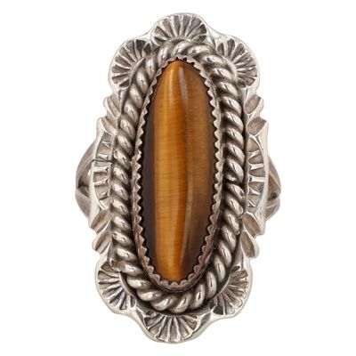 Signed Navajo Sterling Tiger's Eye Ring Sz 7