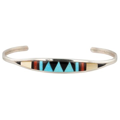 Cena Weebothee Zuni Sterling Multi-Stone Inlay Cuff Bracelet