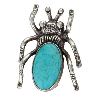 Navajo Sterling Turquoise Beetle Brooch