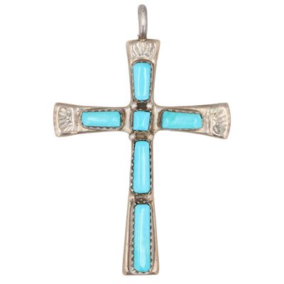 Wilbur Iule Zuni Sterling Turquoise Cross Pendant