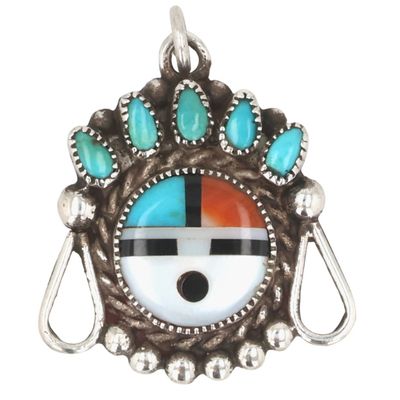 Vintage Zuni Sterling Multi-Stone Inlay Sunface Pendant