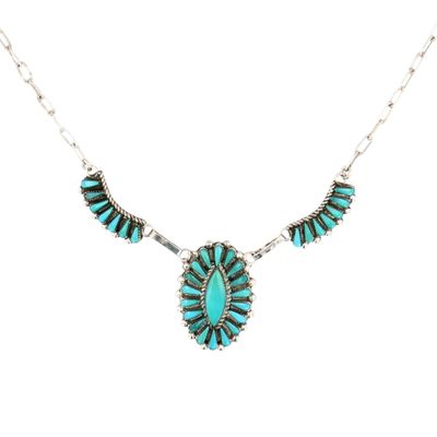 Signed Zuni Sterling Turquoise Petit Point Necklace
