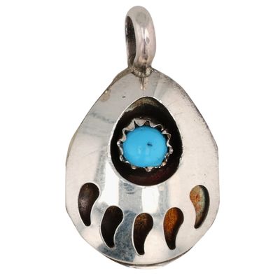 Navajo Sterling Turquoise Bear Paw Pendant