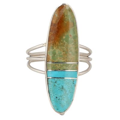 Harold Smith Navajo Sterling Kingman Turquoise Inlay Ring Sz 8.5