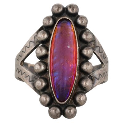 Vintage Navajo Sterling Dragon's Breath Opal Ring Sz 5