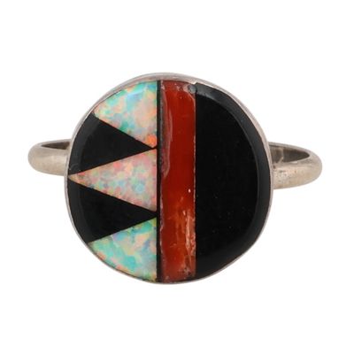 Justin Dishta Zuni Sterling Multi-Stone Inlay Ring Sz 4