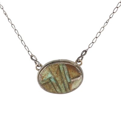 Scott Skeets Navajo Sterling Kingman Turquoise Cobblestone Inlay Necklace