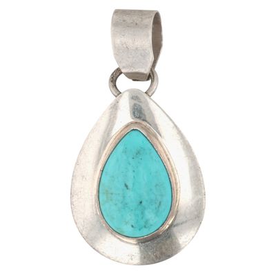 Signed Navajo Sterling Turquoise Pendant