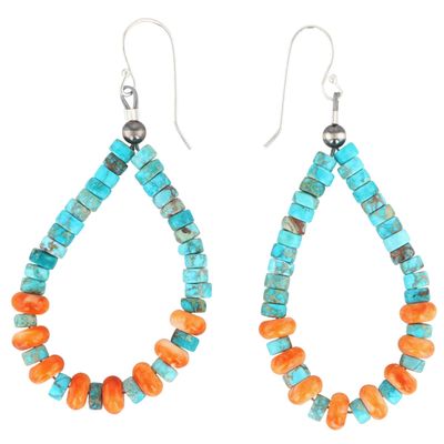 Southwest Sterling Turquoise Spiny Oyster Bead Earrings