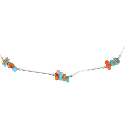 Southwest Sterling Liquid Silver Spiny Oyster Turquoise Necklace