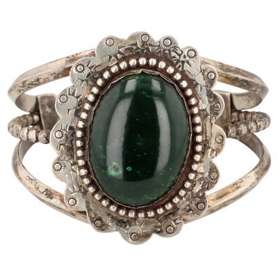 Signed Navajo Sterling Turquoise Cuff Bracelet