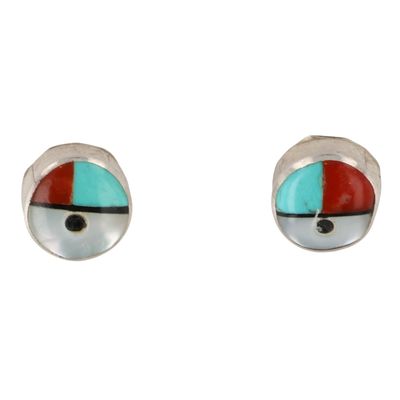 Zuni Sterling Multi-Stone Inlay Sunface Earrings