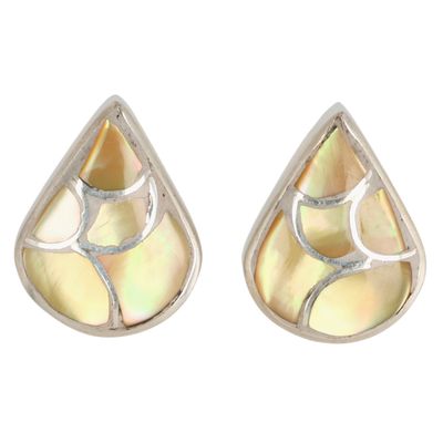 Karen Lalio Zuni Sterling Mother of Pearl Inlay Earrings