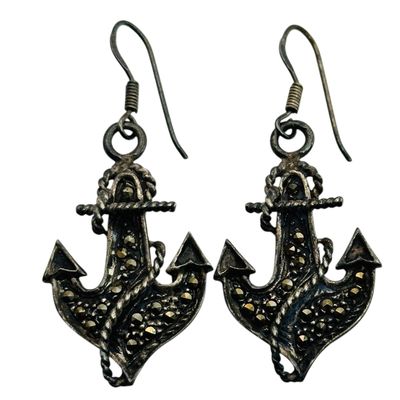Sale Photo Thumbnail #452: Signed Sterling Marcasite Anchor Earrings