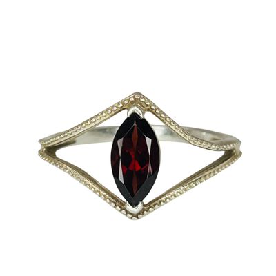 Sale Photo Thumbnail #69: Signed Sterling Garnet Marquise Cut Ring Sz 8.5
