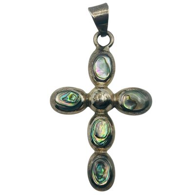 Sale Photo Thumbnail #122: Mexico Sterling Abalone Cross Pendant