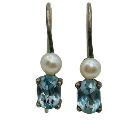 Sale Photo Thumbnail #374: Sterling Topaz Pearl Earrings