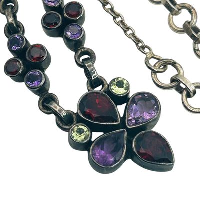 Sale Photo Thumbnail #148: Signed Sterling Multi Stone Cable Chain Necklace