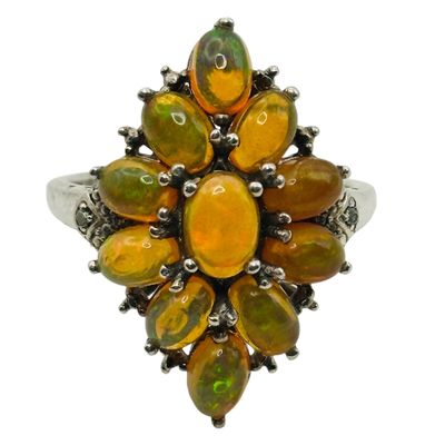 Sale Photo Thumbnail #445: Sterling Fire Opal Cluster Ring Sz 11