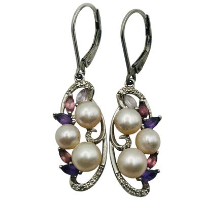 Sale Photo Thumbnail #188: Sterling Amethyst Pearl Jacket Dangle Earrings