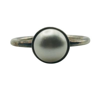 Sale Photo Thumbnail #212: Signed Sterling Pearl Ring Sz 7