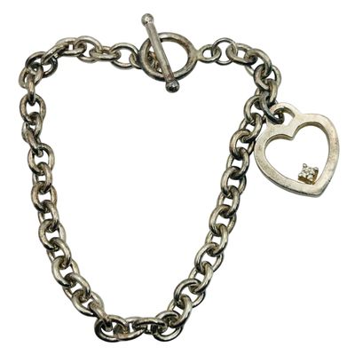 Sale Photo Thumbnail #270: Sterling Cable Chain Heart Charm Toggle Bracelet