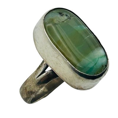 Sale Photo Thumbnail #163: Sterling Green Agate Ring Sz 6.5