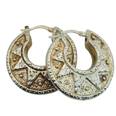 Sale Photo Thumbnail #10: Italy Sterling SUN Detail Hoop Earrings