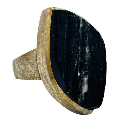 Sale Photo Thumbnail #423: Signed Sterling Black Tourmaline Ring Sz 6.5