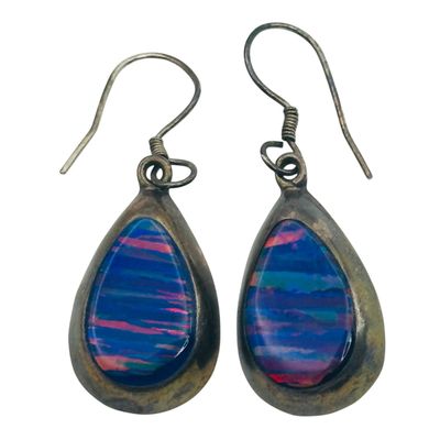 Sale Photo Thumbnail #377: Sterling Fire Opal Tear Drop Earrings