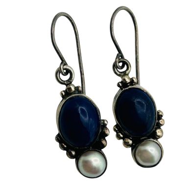 Sale Photo Thumbnail #23: Sterling Lapis Lazuli Pearl Earrings