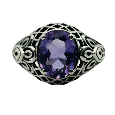 Sale Photo Thumbnail #403: Signed Sterling Amethyst Ring Sz 7