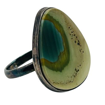 Sale Photo Thumbnail #18: Signed Sterling Agate Ring Sz 7.5