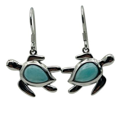 Sale Photo Thumbnail #12: Aloha Sterling Larimar Turtle Earrings
