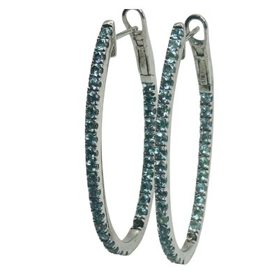 Sale Photo Thumbnail #215: Signed Sterling Aqua Hoop Earrings