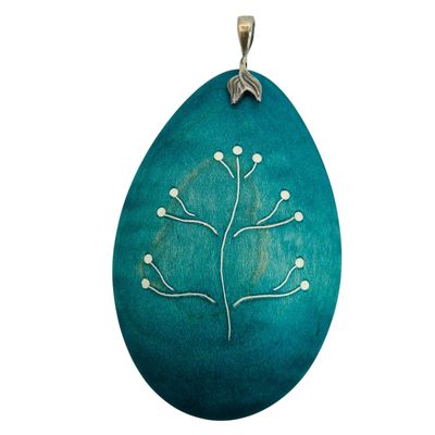 Sale Photo Thumbnail #242: Signed Sterling Clasp Wooden Pendant