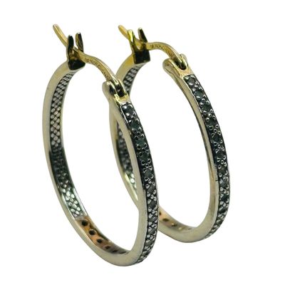 Sale Photo Thumbnail #486: Signed Sterling Diamond Hoop Earrings