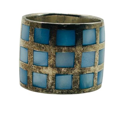 Sale Photo Thumbnail #265: Sterling Inlay Mother Of Pearl Wide Band Ring Sz 7