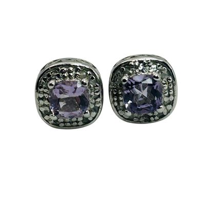 Sale Photo Thumbnail #289: Sterling Amethyst Diamond Halo Set Earrings
