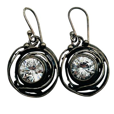 Sale Photo Thumbnail #314: Sterling Rhinestone Leaf Detail Earrings